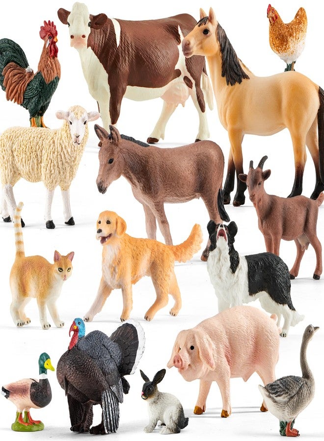 Divwa 15 Pcs Farm Animal Toy for Toddler Kid, Plastic Toy Farm Animal Figure Set Playset Including Cow Horse Goat Sheep Pig Donkey Goose Duck Turkey Chicken Dog Cat Rabbit for Kid Age 3-5 5-7 - Image 1